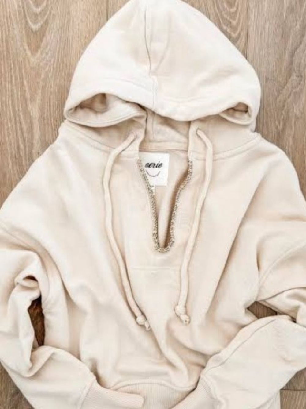 aerie Cream V-Notch Pullover Hoodie